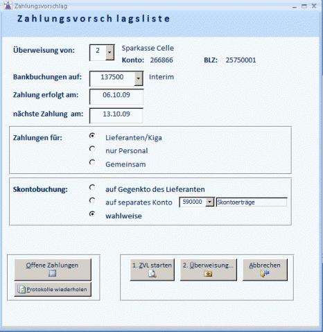 Vorlauf Zahlungsvorschlag